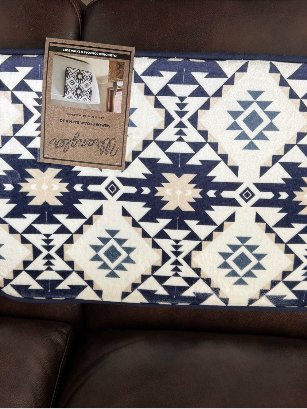 Wrangler Geometric Navy Blue and Cream Bath Mat